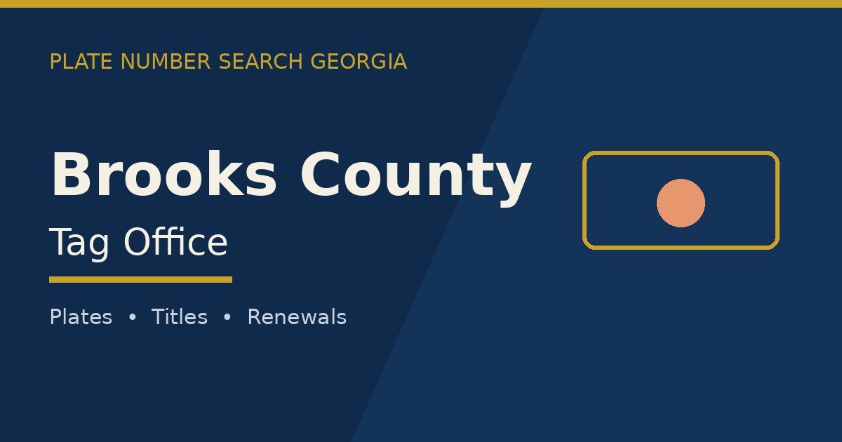 Brooks County tag office branded image with county name and Georgia plate motif