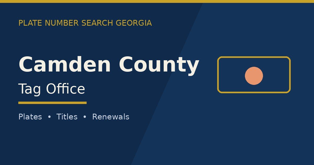 Camden County tag office branded image with county name and Georgia plate motif