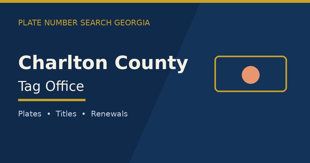 Charlton County tag office branded image with county name and Georgia plate motif