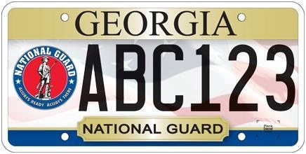Georgia National Guard (active or retired) license plate design