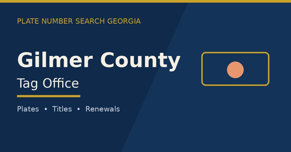 Gilmer County tag office branded image with county name and Georgia plate motif