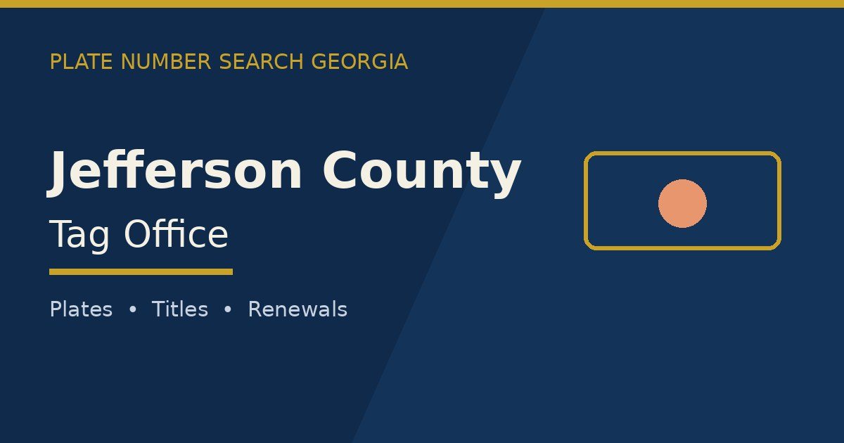 Jefferson County tag office branded image with county name and Georgia plate motif
