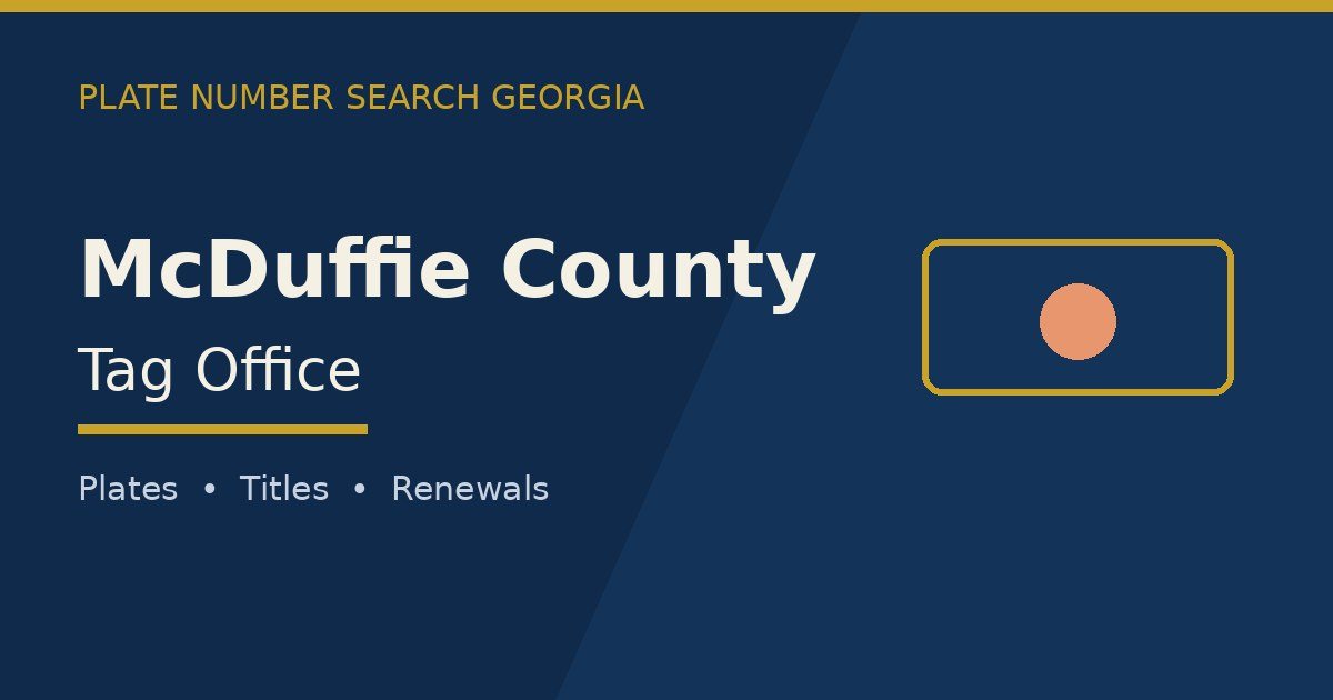 McDuffie County tag office branded image with county name and Georgia plate motif