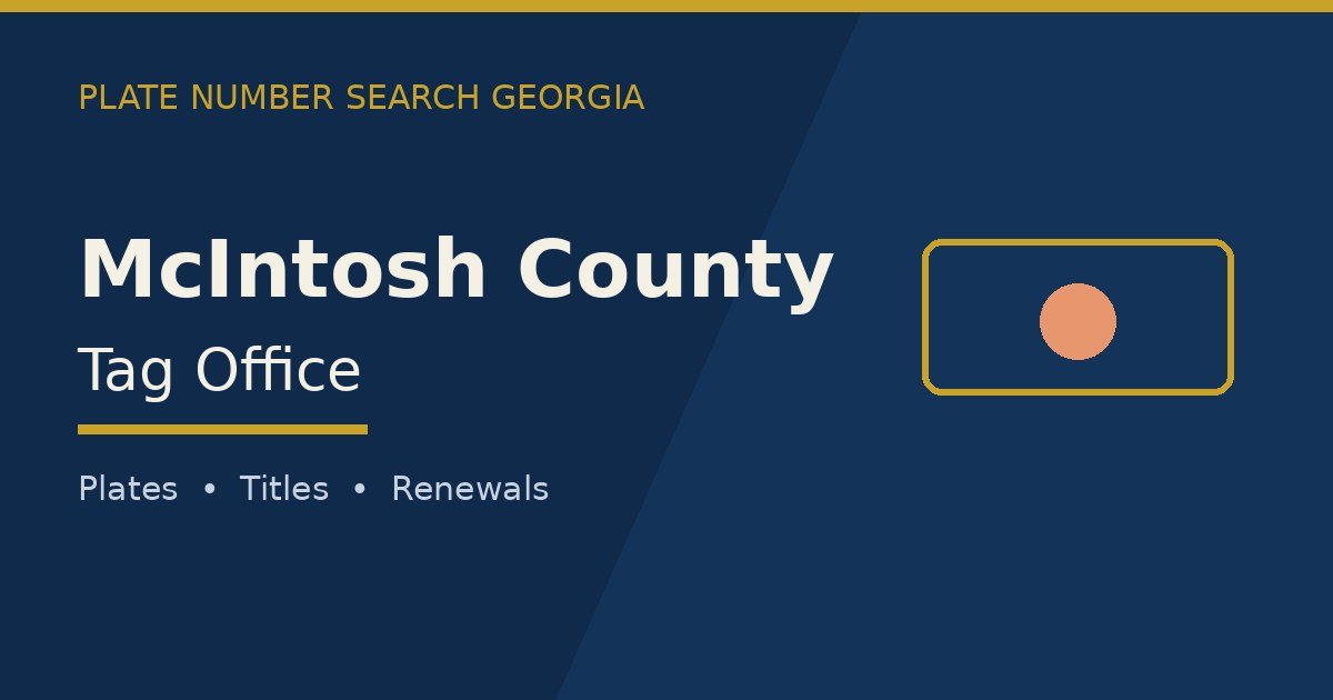 McIntosh County tag office branded image with county name and Georgia plate motif