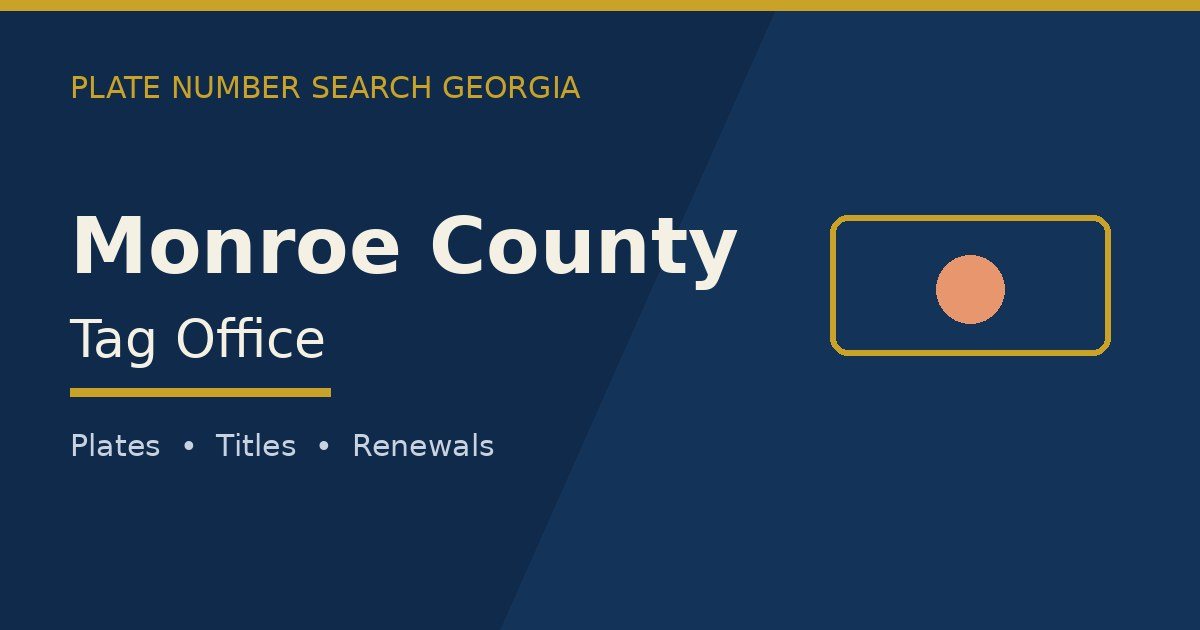 Monroe County tag office branded image with county name and Georgia plate motif