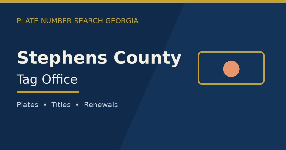 Stephens County tag office branded image with county name and Georgia plate motif