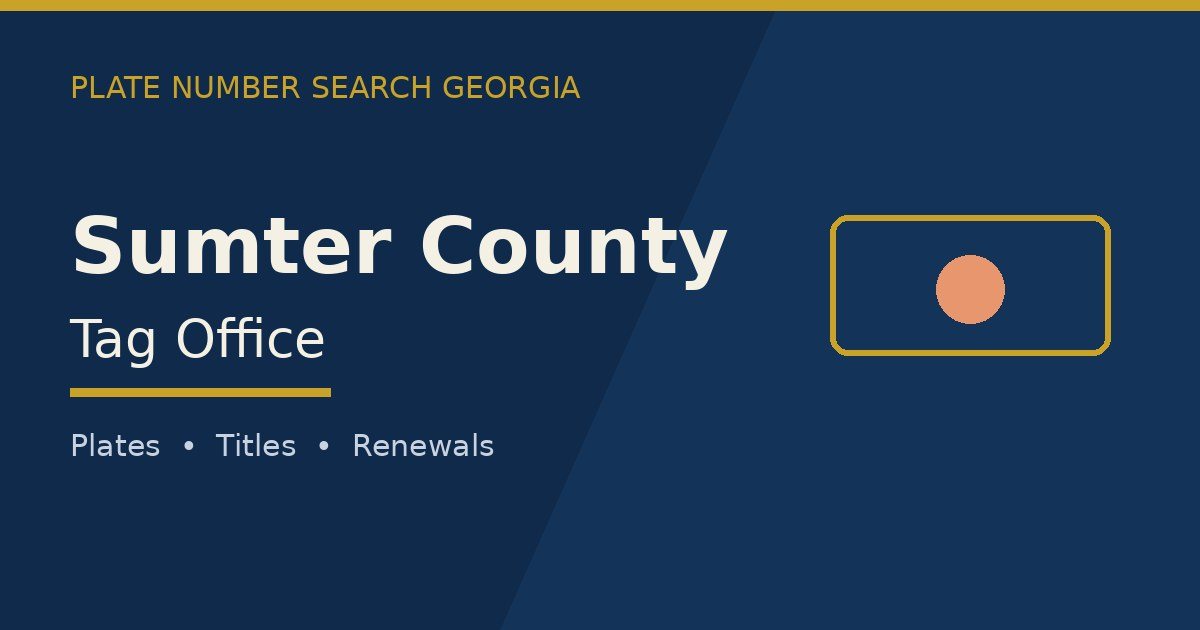 Sumter County tag office branded image with county name and Georgia plate motif